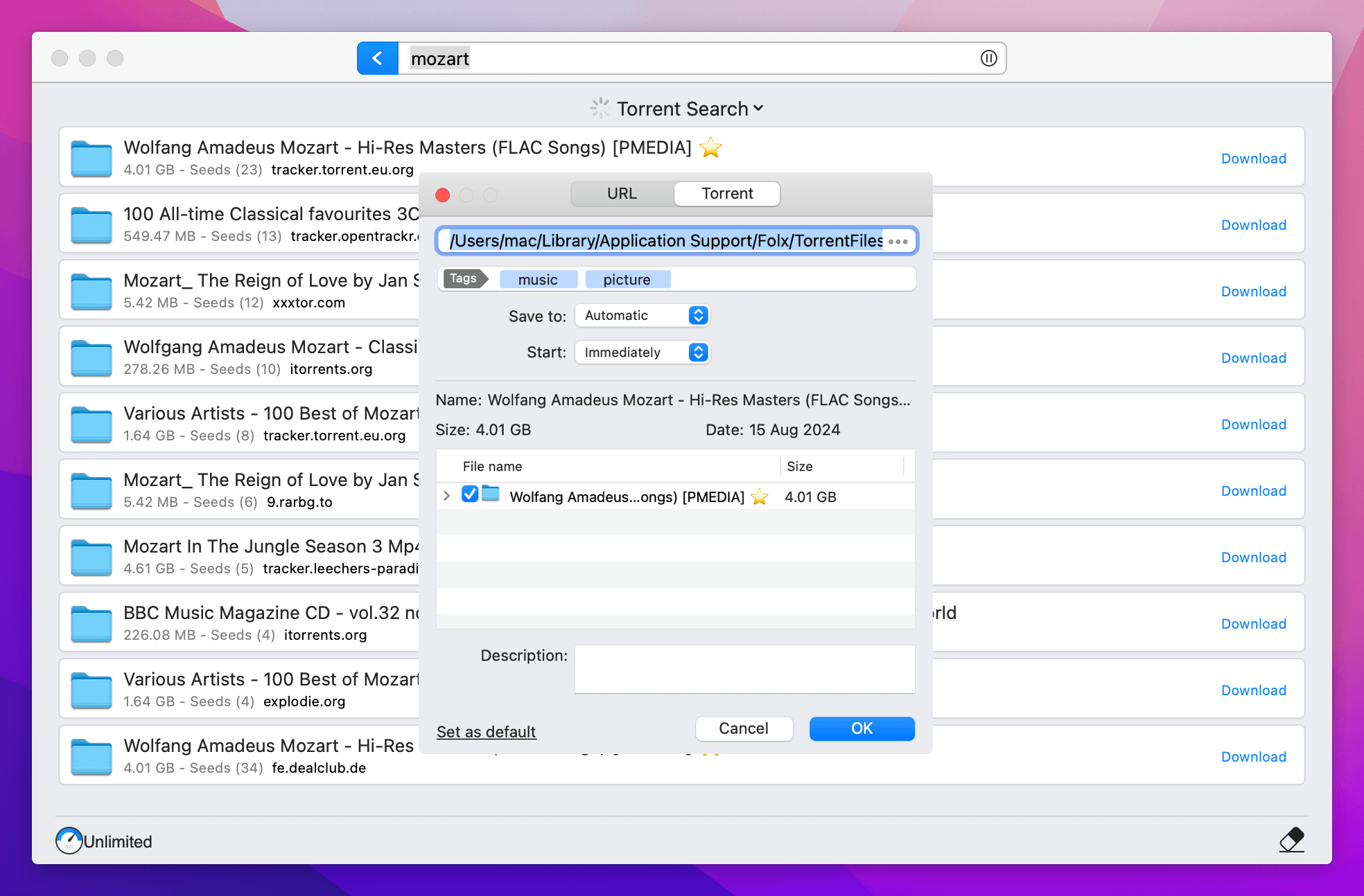 Folx torrent client on macOS