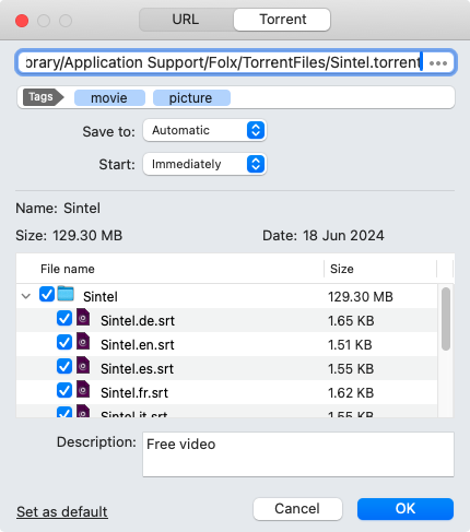 Configuring torrent task