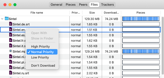 Setting the priority of file downloads